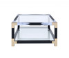 54" X 18" X 34" White Brushed, Black, Gold And Clear Glass Coffee Table