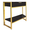 12.75" x 19.5" x 23.75" Cappuccino Finish and Gold Metal Accent Table