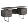 23.75" x 60" x 30.25" Dark Taupe Silver Particle Board Hollow Core Metal  Computer Desk With A Hollow Core