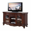 20" X 65" X 34" Brown Cherry Wood Glass TV Stand
