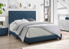 80" X 86" X 50" Dark Teal Fabric Upholstered Bed Wood Leg Eastern King Bed