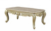 32" X 60" X 20" Marble Antique White Wood PolyResin Coffee Table