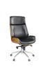 26" X 23" X 49" Black Bonded Leather and Bentwood Frame Executive Office Chair with Solid Chrome Base and Caster Wheels