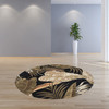 8' Midnight Black Hand Tufted Tropical Leaves Round Indoor Area Rug