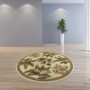 8' Ivory Hand Tufted Bordered Tropical Plants Round Indoor Area Rug