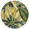 8' Ivory Teal Hand Tufted Tropical Leaves Round Indoor Area Rug