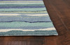 2'x3' Blue Teal Hand Hooked UV Treated Abstract Waves Indoor Outdoor Accent Rug