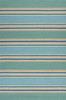 2'x3' Ocean Blue Hand Hooked UV Treated Awning Stripes Indoor Outdoor Accent Rug