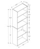 11.75" x 24.75" x 71.25" Cappuccino 5 Shelves  Bookcase