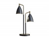 Matte Black Metal and Antique Brass Two Light Adjustable Table Lamp