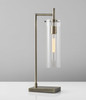 Sleek Clear Glass Cylinder Shade with Vintage Filament Bulb Antique Brass Metal Table Lamp