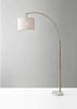 Reading Nook Floor Lamp Antique Brass Arc Arm Adjustable Off White Fabric Shade