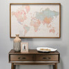 Watercolor World Map Wood Framed Wall Art