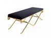 Rectangular Modern Black Velvet Bench with Champagne Gold Steel Frame