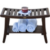 Contemporary Teak Shower Bench with Handles in Brown Finish