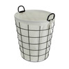 Large White Fabric Lined Metal Laundry Type Basket with Handle