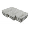 Set of 3 Rectangular White Lined and Metal Wire Baskets