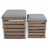 Set of 2 Square Gray Linen Fabric and Wood Slats Storage Benches