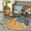 5 Round Orange Floral Outdoor Area Rug