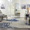 7 x 10 Ivory and Navy Indoor Outdoor Area Rug