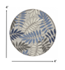 4 Round Gray and Blue Leaves Indoor Outdoor Area Rug