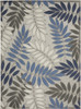 7 x 10 Gray and Blue Leaves Indoor Outdoor Area Rug