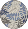 8 Round Gray and Blue Leaves Indoor Outdoor Area Rug