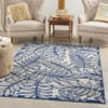 5 x 7' Ivory and Navy Leaves Indoor Outdoor Area Rug