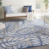 7 x 10' Ivory and Navy Leaves Indoor Outdoor Area Rug