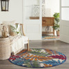 5 Round Multicolored Leaves Indoor Outdoor Area Rug