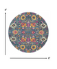 4 Round Denim Blue Florals Distressed Area Rug