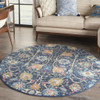 4 Round Navy Blue Floral Buds Area Rug