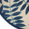 5 Round Navy and Beige Leaves Indoor Outdoor Area Rug