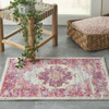 2 x 3' Ivory and Fuchsia Distressed Scatter Rug