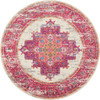 5 Round Ivory and Fuchsia Distressed Area Rug