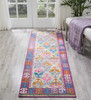 2 x 8 Ivory and Magenta Tribal Pattern Runner Rug