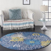 5 Round Blue Tropical Flower Area Rug