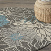 5 Round Charcoal and Blue Big Flower Area Rug