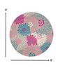 8 Round Gray and Pink Tropical Flower Area Rug