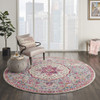 8 Round Gray and Pink Medallion Area Rug