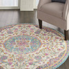 4 Round Pink and Blue Floral Medallion Area Rug