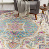 7 x 10 Pink and Blue Floral Medallion Area Rug