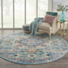 8 Round Light Blue and Ivory Distressed Area Rug