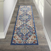 2 x 8 Blue and Ivory Medallion Runner Rug