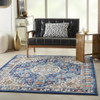 5 x 7 Blue and Ivory Medallion Area Rug