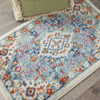 2 x 3 Ivory and Blue Floral Motifs Scatter Rug