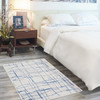 5 x 7 Ivory and Blue Irregular Grids Area Rug