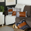 Rectangular Rustic Brown Faux Leather and Geometric Patterns Lumbar Pillow Cover