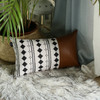 Set of 2 Diamond Patterned and Brown Faux Leather Lumbar Pillow Covers