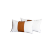 Set of 2 Porcelain White and Center Caramel Brown Faux Leather Pillow Covers